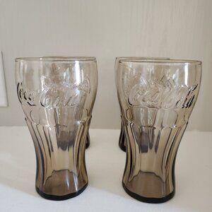 Vintage Set of Four Coca Cola Brown Glasses Coke Tumblers Mc Donald's Collector